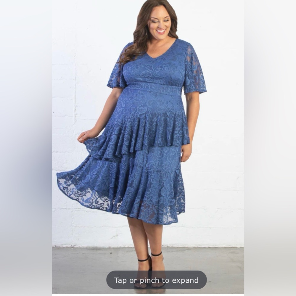 Kiyonna Lace Affair Cocktail Dress in Blue Moon Size 5X